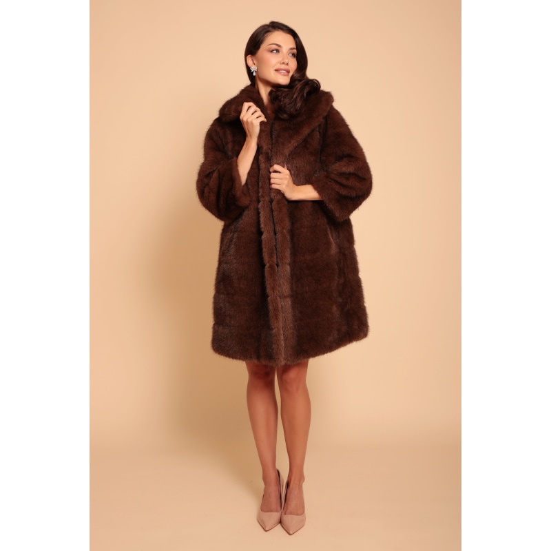 Thumbnail of 'Hollywood' Faux Fur Coat In Marrone image