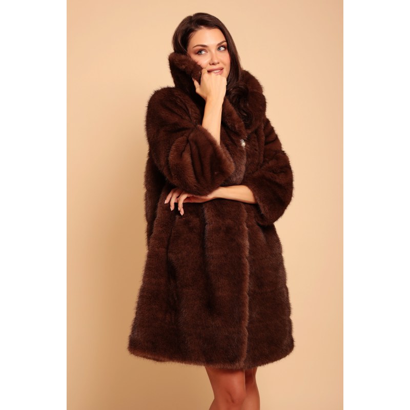 Thumbnail of 'Hollywood' Faux Fur Coat In Marrone image