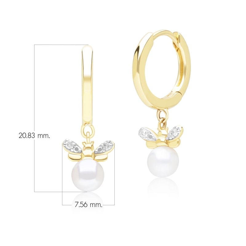 Thumbnail of Honeycomb Inspired Pearl & Diamond Bee Hoop Earrings In Yellow Gold image