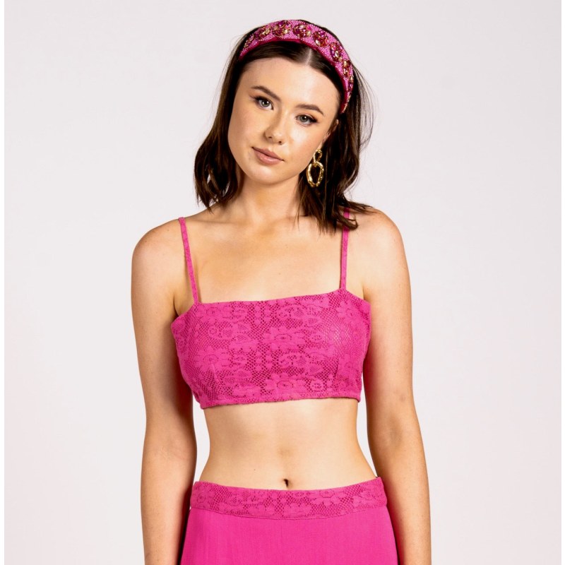 Thumbnail of Hot Pink Lace Crop Top - Romancing Resort Top image