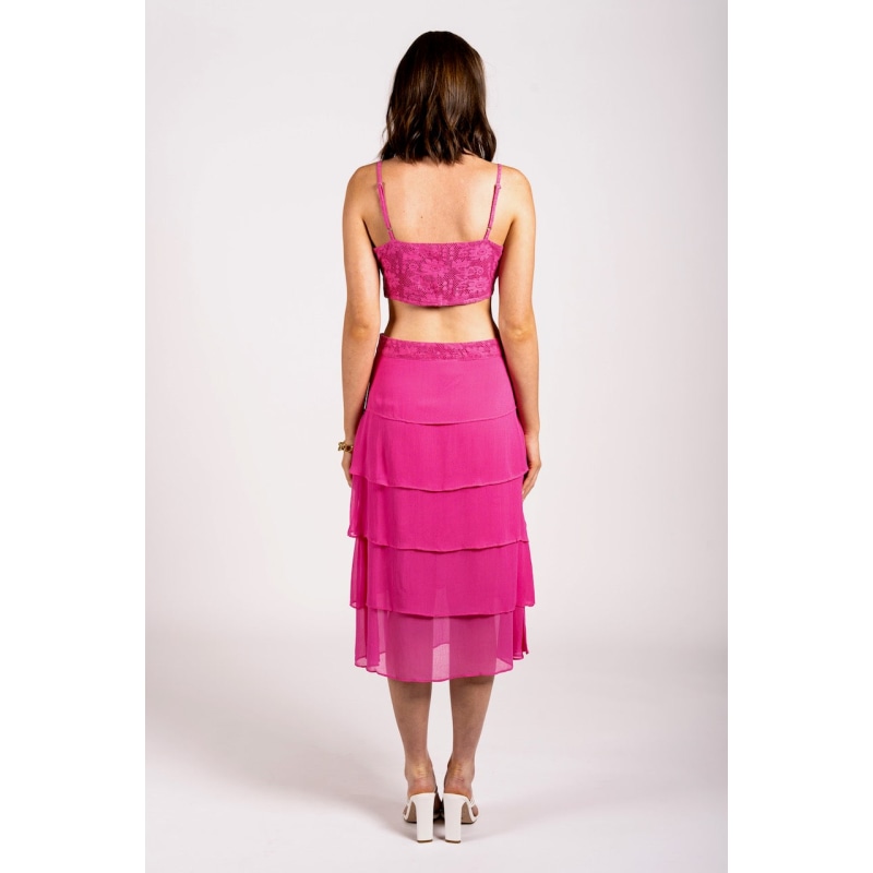 Thumbnail of Hot Pink Layered Midi Skirt - Romancing Resort Skirt image