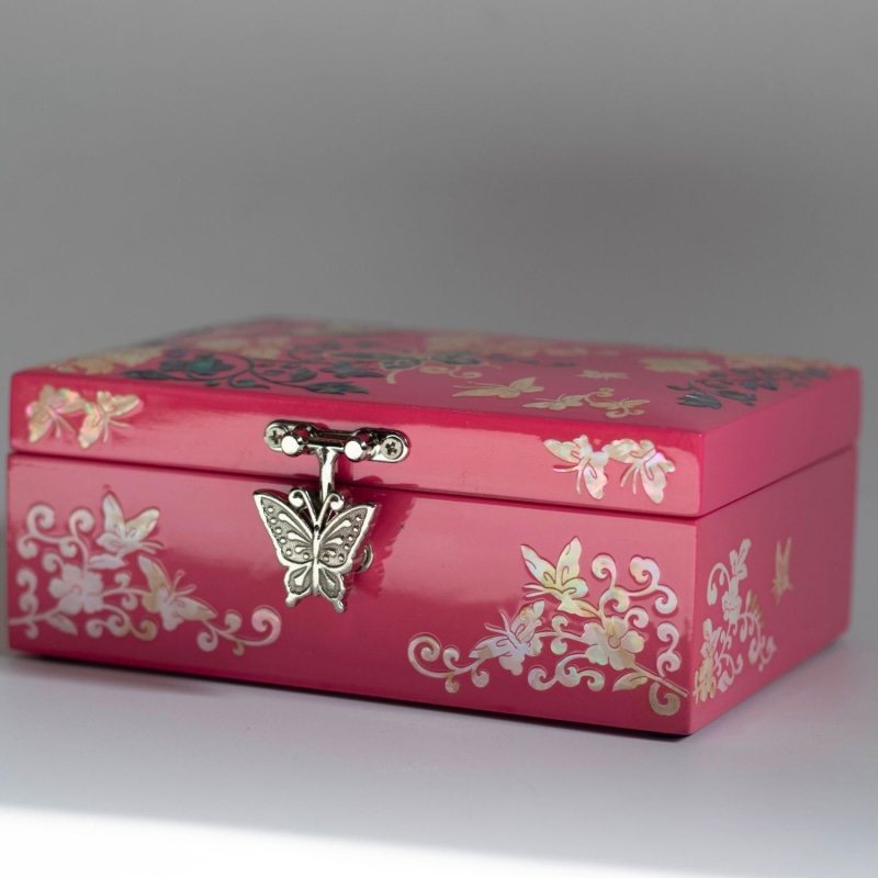 Thumbnail of Hot Pink Barbie Mirrored Butterfly Jewelry Box image