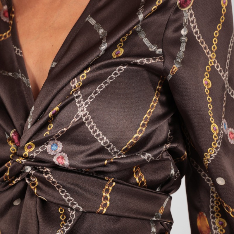 Thumbnail of Houli Midaxi Wrap Dress Grey Chain Print image