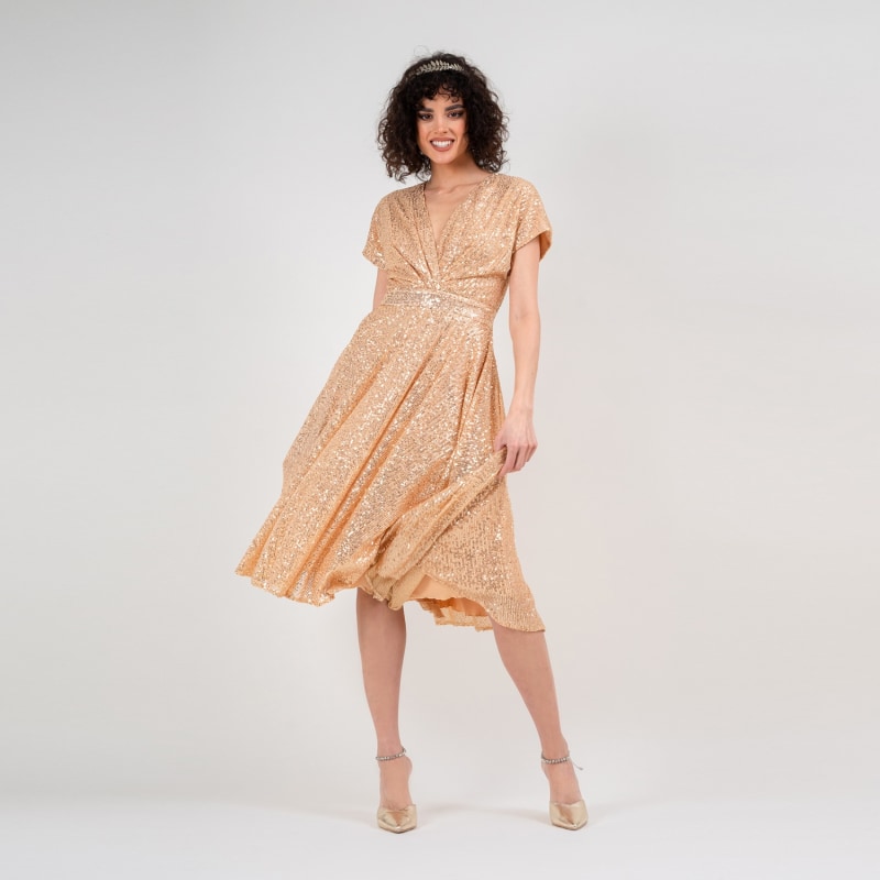 Gold midi cocktail dress deals