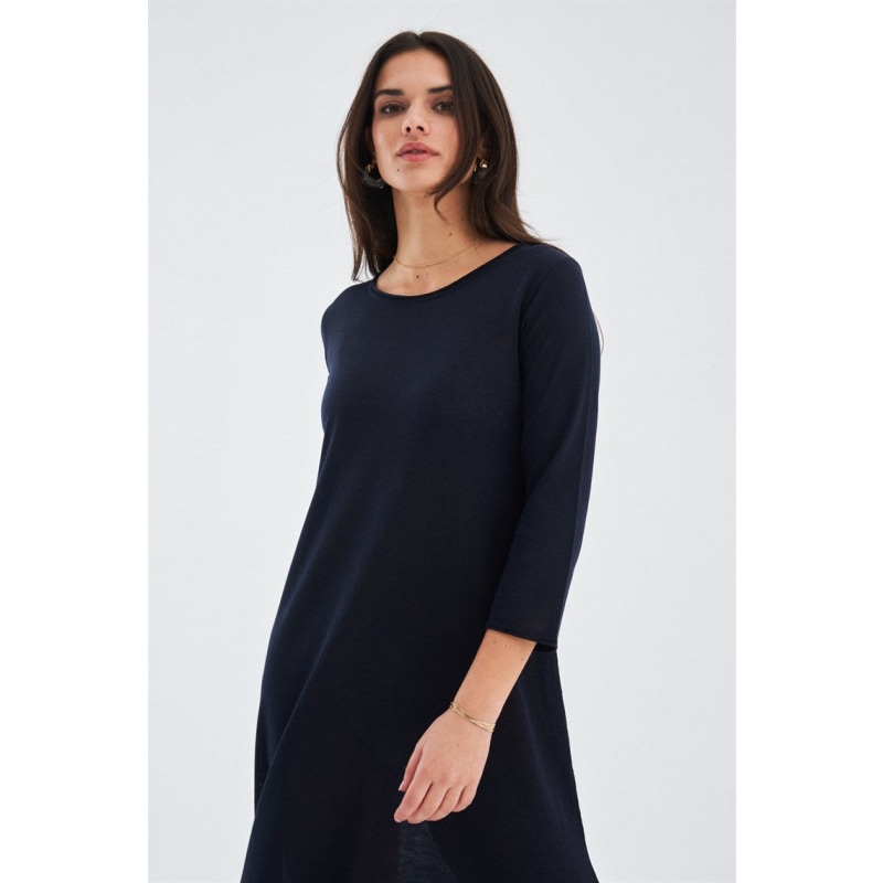 Thumbnail of Fine Chiffon Hem Summer Knit Dress - Navy image