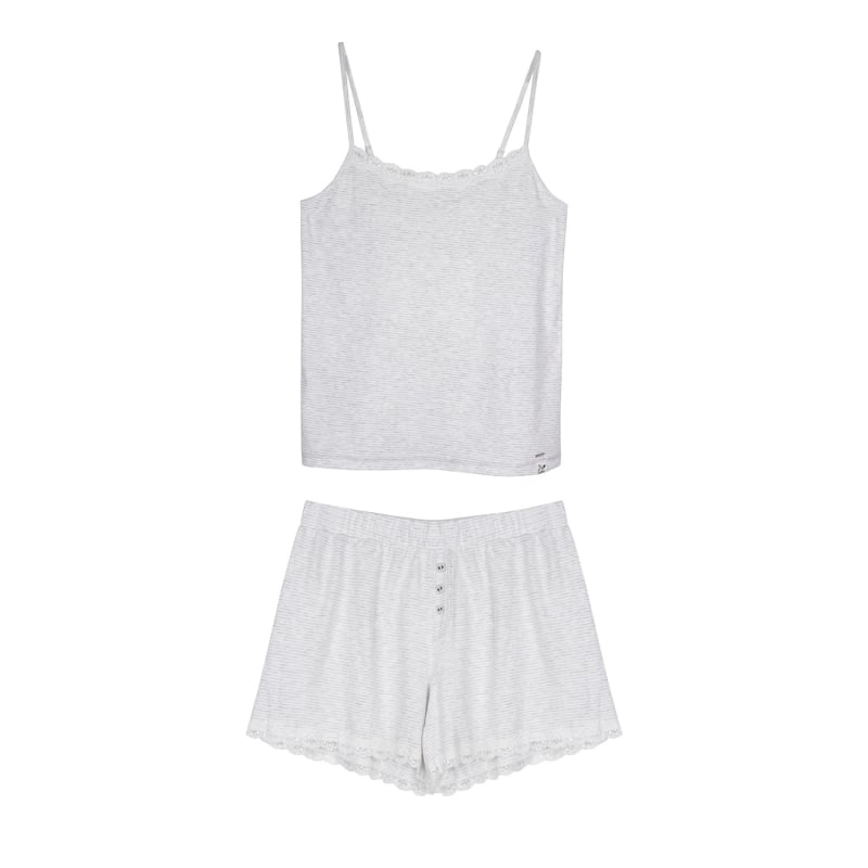 Thumbnail of Organic Cotton Cami Short Set In Grey Ecru Stripe image