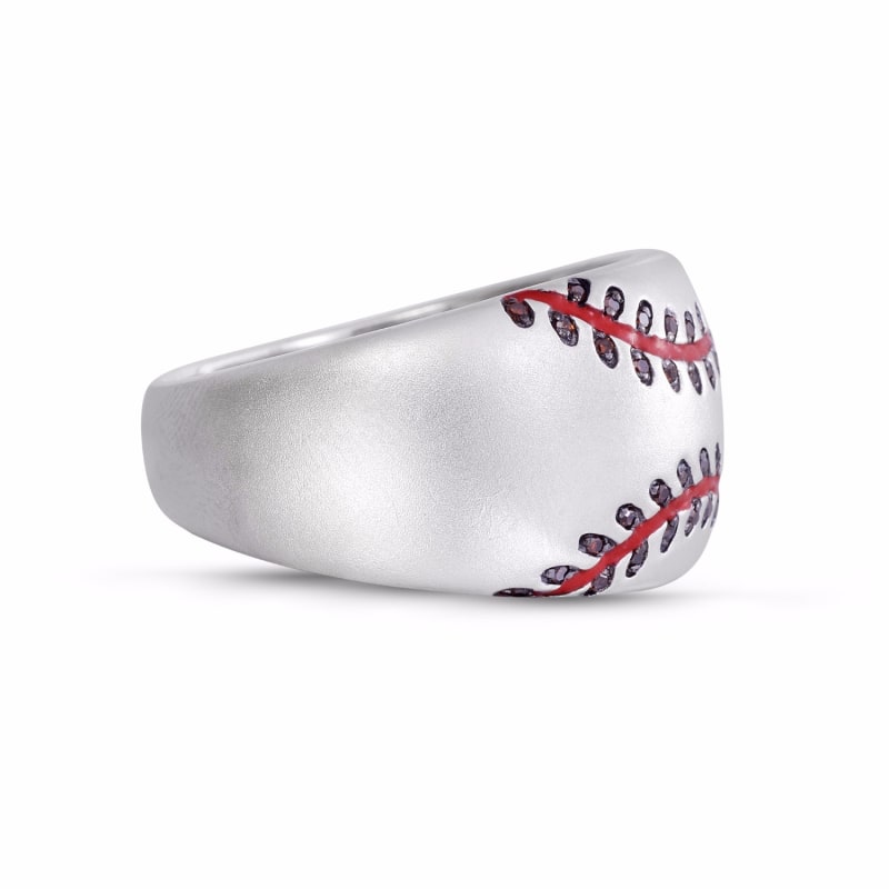 Thumbnail of Home Run Baseball Sterling Silver Red Diamond & Enamel Band Ring image