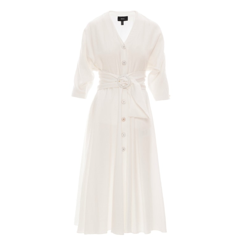 Puff Sleeves Midi White Dress | Nissa | Wolf & Badger