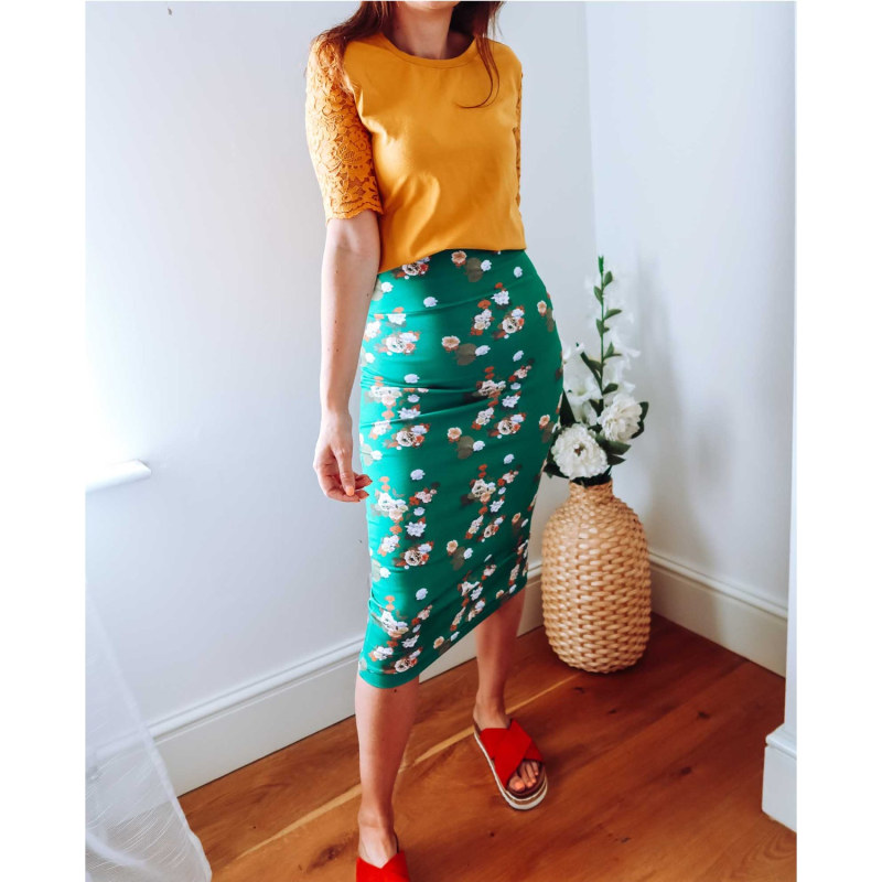 Thumbnail of Green Floral Midi Jersey Skirt image