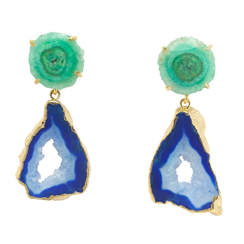 Thumbnail of 'Summer Love' Blue Green Gemstone Gold Statement Earrings image