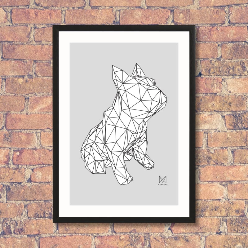 Thumbnail of French Bulldog Geometric Print - Frank White On A Grey Background image