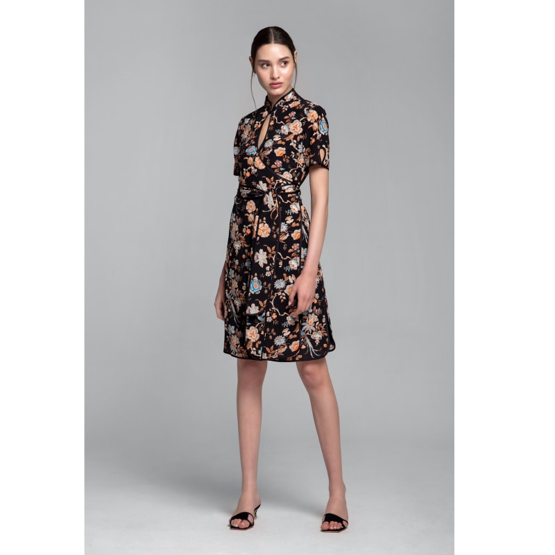 Thumbnail of Akiko Kimono-Style Silk Wrap Dress With Oriental Print In Black image