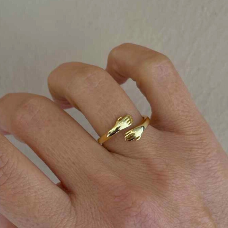 Hug Ring With Hands Sterling Silver Rose Gold by Spero London