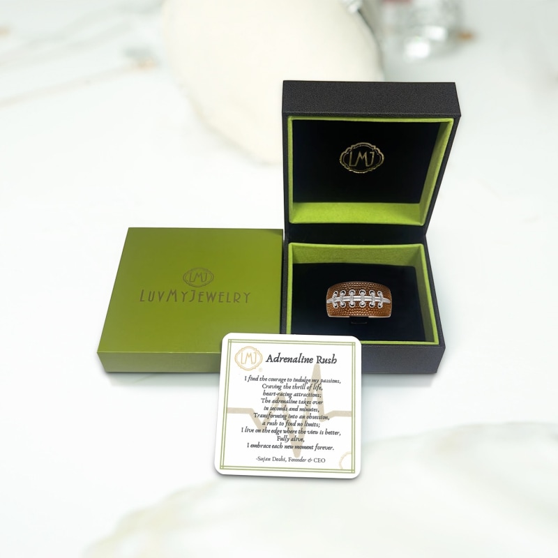 Thumbnail of Hustle & Tackle Brown Rhodium Plated Sterling Silver American Football Diamond Ring image