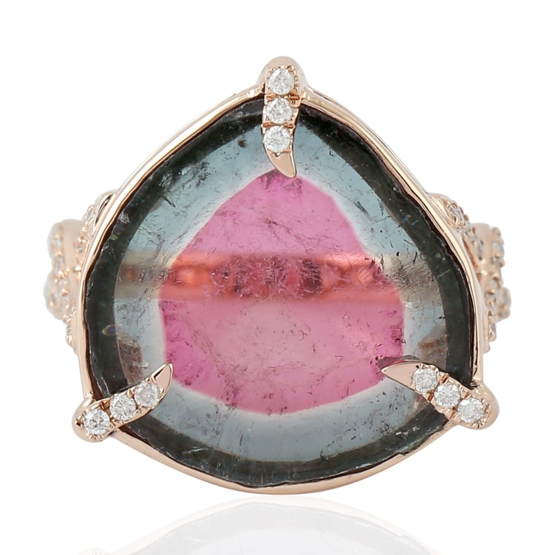 Thumbnail of 18K Rose Gold In Natural Diamond & Water Melon Tourmaline Cocktail Ring image