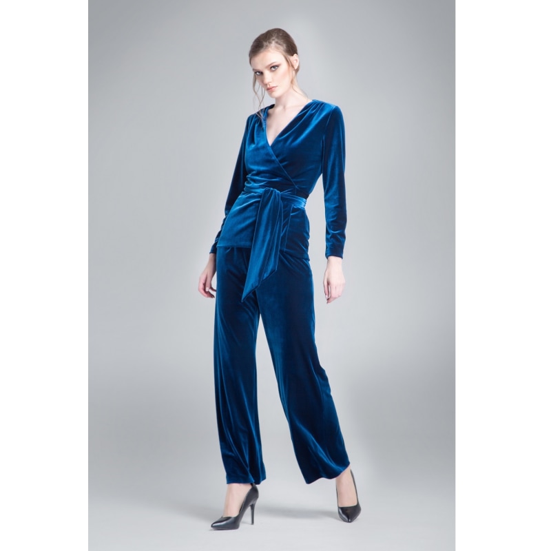 Evelyn Velvet Wrap Jacket With Self-Tie Sash In Royal Blue | Rumour ...