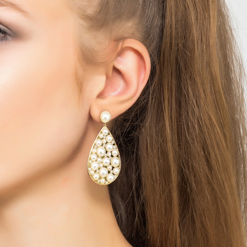 Thumbnail of Pearl Elizabeth Statement Teardrop Earrings Gold image