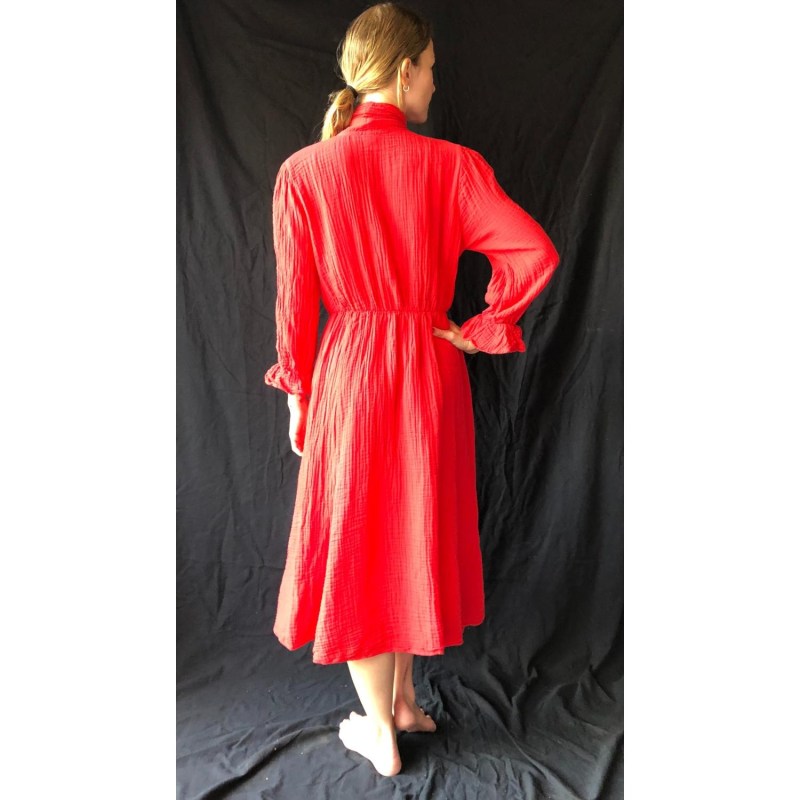 Thumbnail of Red Gauze Pussy Bow Dress image