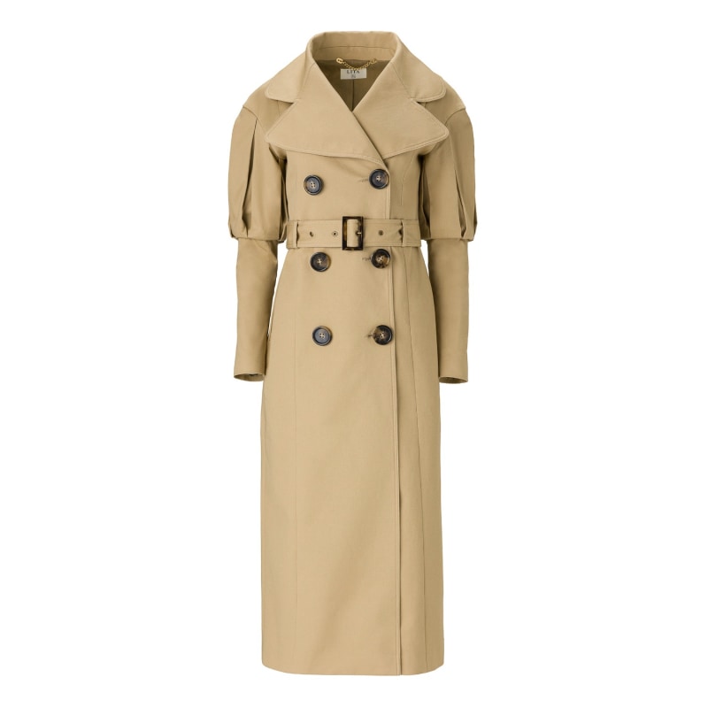 Statement Pleated Shoulders Trench Coat by LITA COUTURE