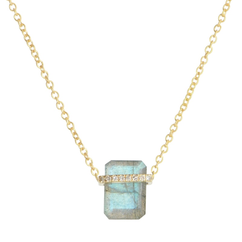 Thumbnail of Mini Labradorite Huggie Necklace With Diamonds image