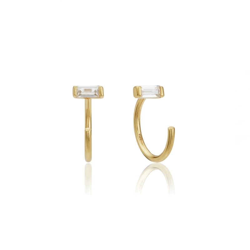 Small Solid Gold Diamond Huggie Hoop Earrings by Lily & Roo