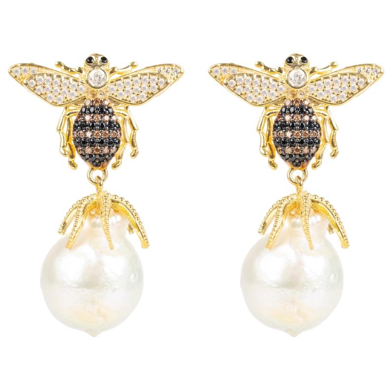 Thumbnail of Baroque Pearl Honey Bee Drop Earrings Gold image