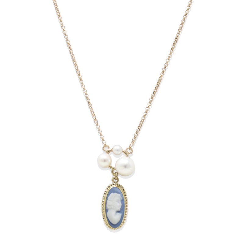 Thumbnail of Lilith Gold-Plated Sky Blue Cameo And Pearl Necklace image