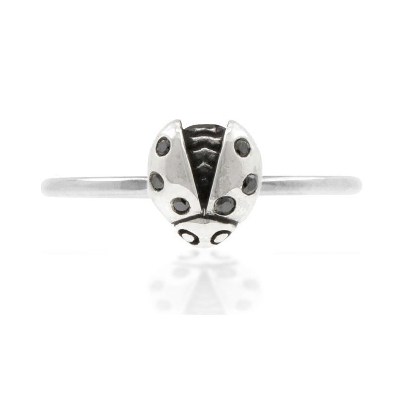 Thumbnail of Ladybird Black Diamond Ring - Silver - Wings Open image