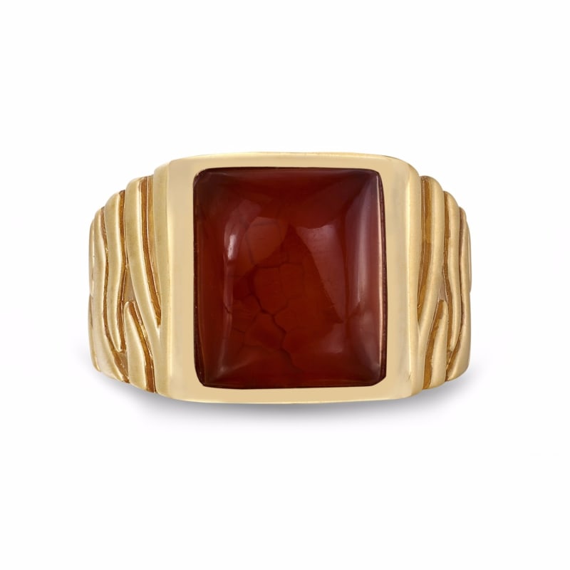 Thumbnail of Cracked Agate Stone Signet Ring In Brown Rhodium & 14K Yellow Gold Plated Sterling Silver image