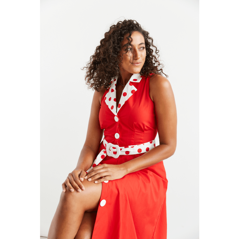 Thumbnail of Adelaide Alluring Midi Dress In Red With White & Red Polka Dots image