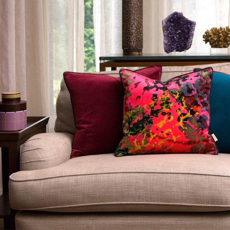 Thumbnail of Pink Foliage Velvet Cushion image