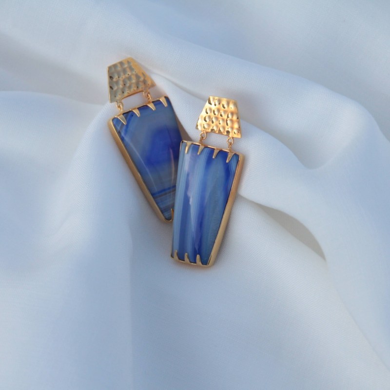 Thumbnail of Blue Lavender Determination Gold Gemstone Earrings image