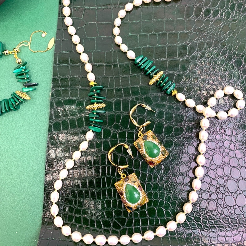 Thumbnail of Freshwater Pearls With Malachite Sticks Multi-Way Necklace image