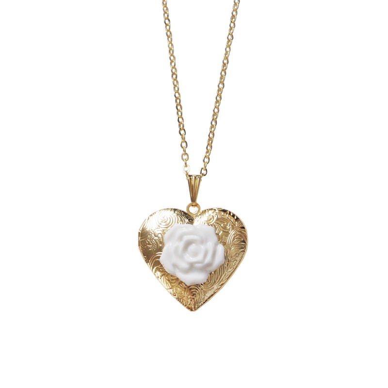 Thumbnail of Classic Heart Locket With Porcelain Rose Pendant Necklace image