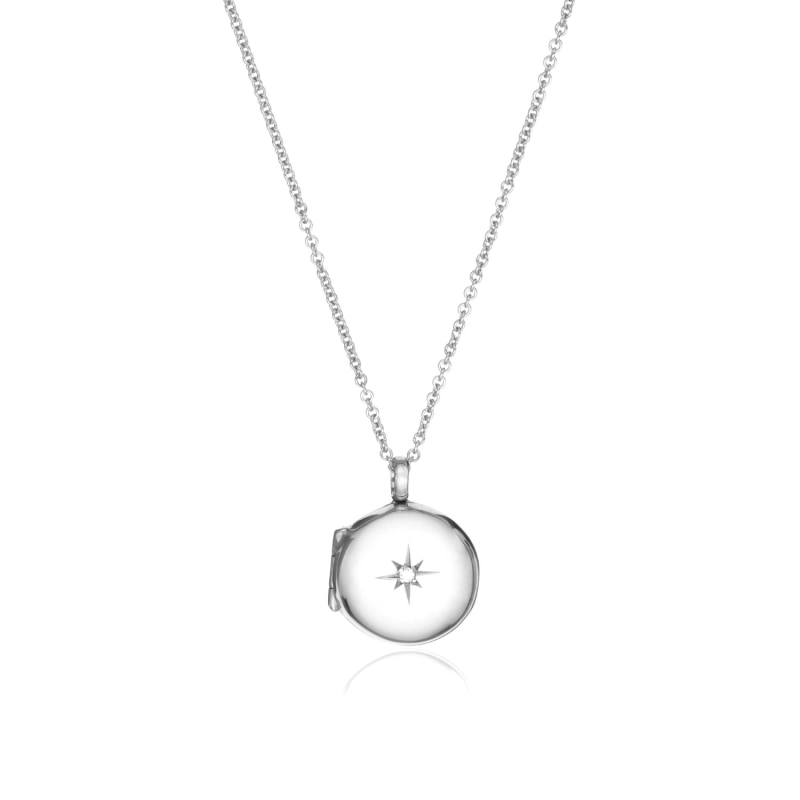 Thumbnail of Silver Small Round Diamond Locket Necklace image