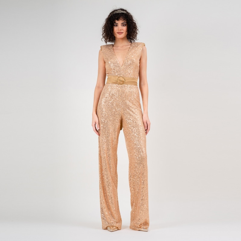 Thumbnail of Sequin Gold Jumpsuit With Padded Shoulders image