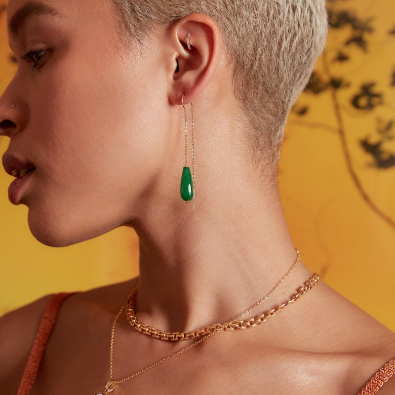Thumbnail of Lottie Green Jade Pull Through Chain Earrings image