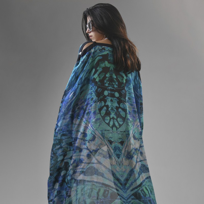 Thumbnail of Ibiza Silk Kimono Butterfly Print Dress Alicia Blue Green image