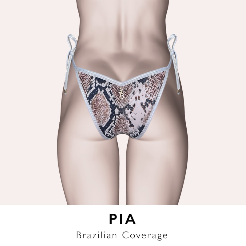 Thumbnail of Ibiza Snake Print Bikini Set With Gold Tie-Side Straps Tamara Pia Beige Brown image