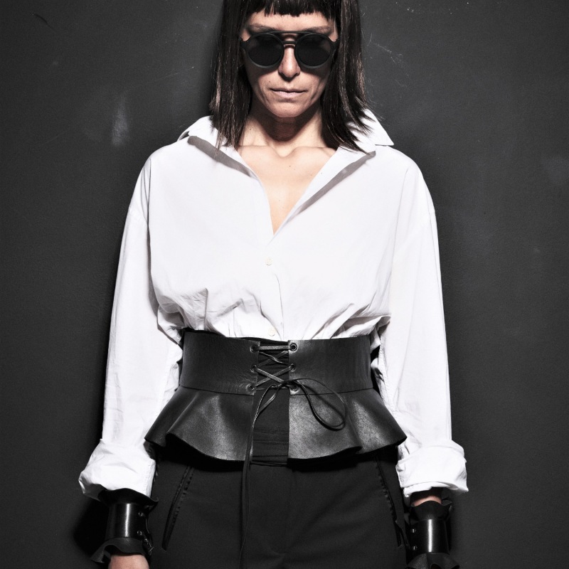 Wide Black Leather Peplum Belt by PLIK x HAYA