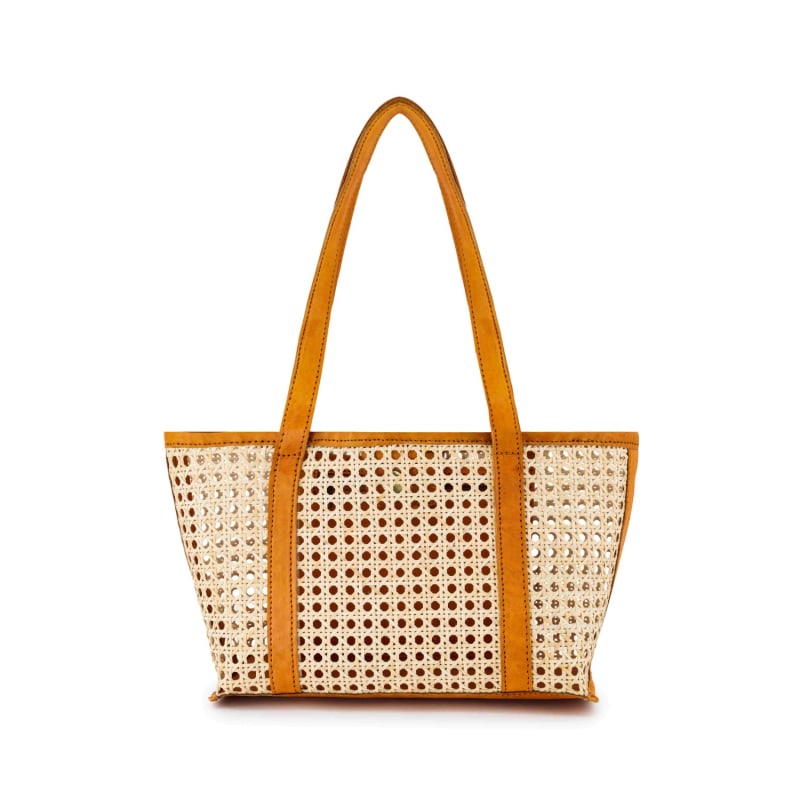 Audrey Rattan Leather Tote Bag Small Brown by OhSun