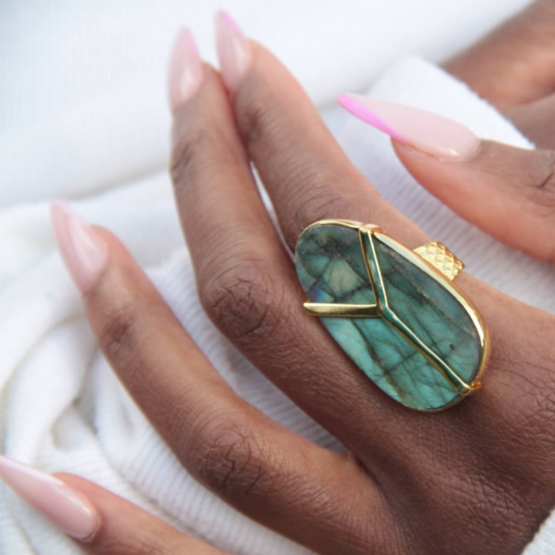 Thumbnail of Yaa Yaa Labradorite Gemstone Gold Statement Ring image