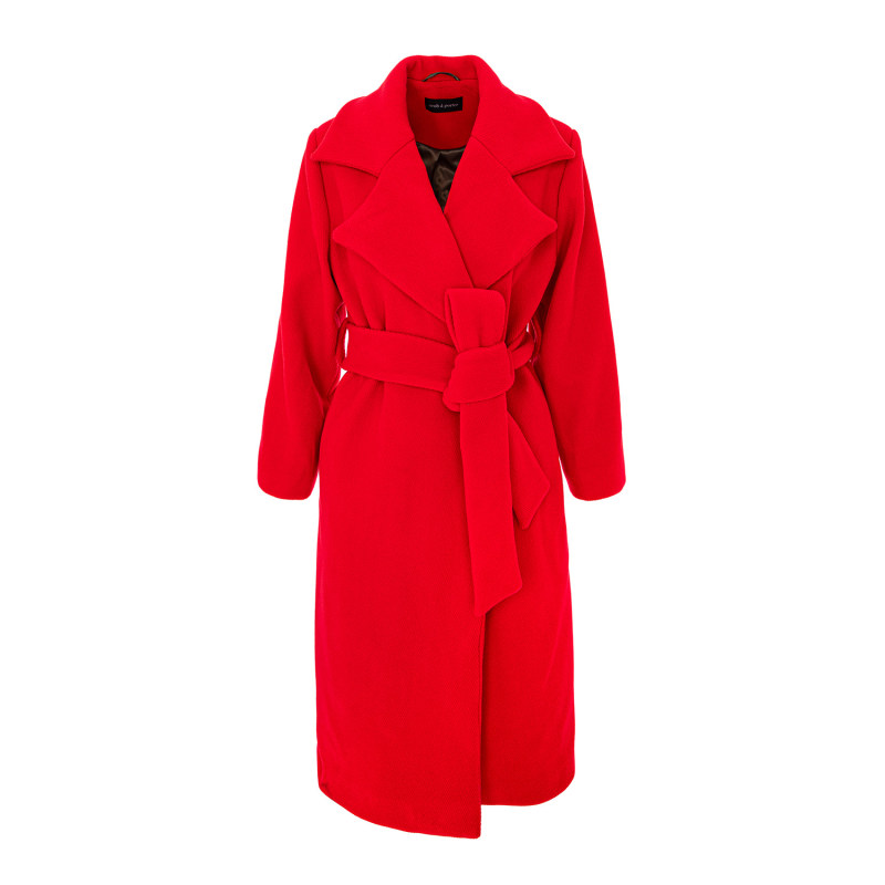Red belted wool coat online