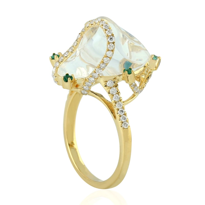 Thumbnail of 18K Yellow Gold With Natural Emerald & Opal Pave Diamond Ring image