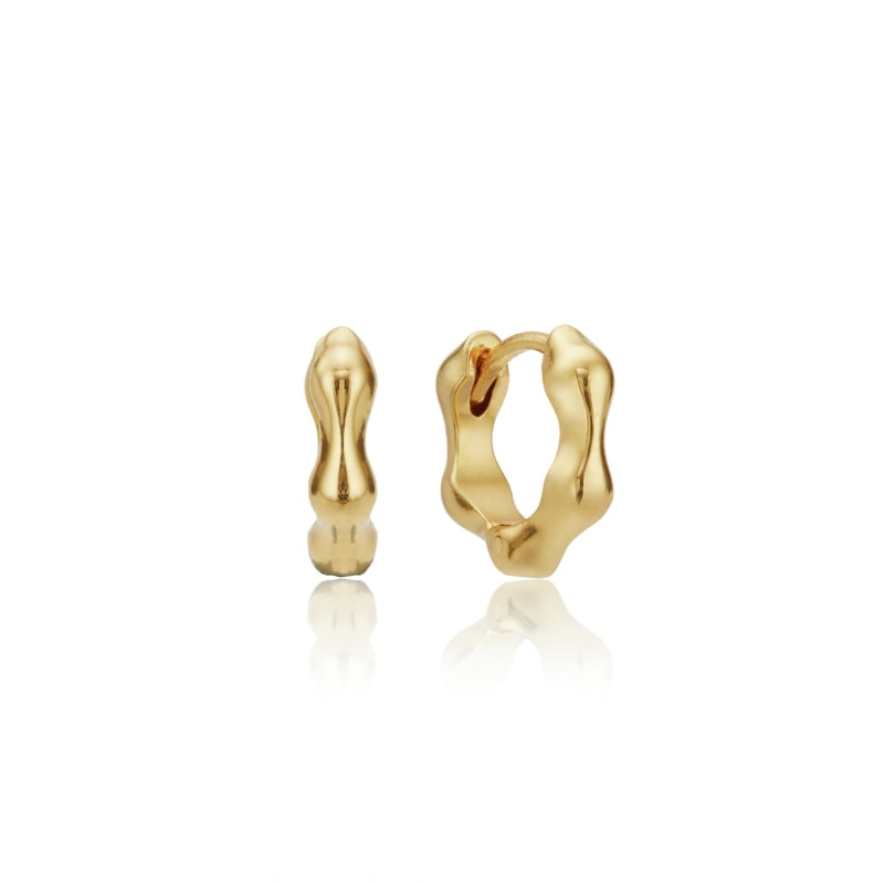 Thumbnail of Gold Molten Huggie Hoop Earrings image