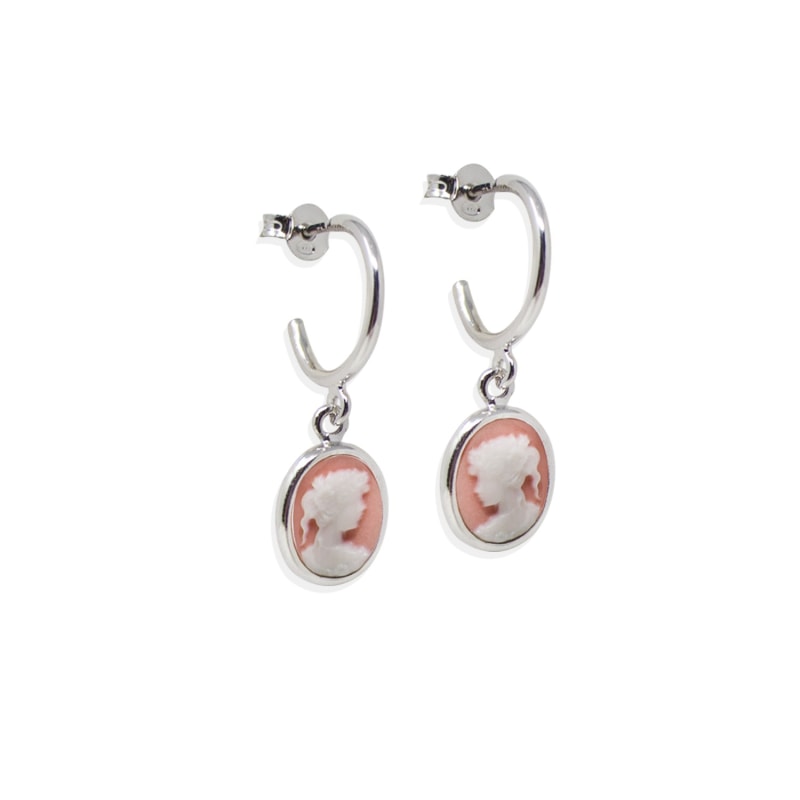 Thumbnail of Pink Mini Cameo Hoop Earrings image