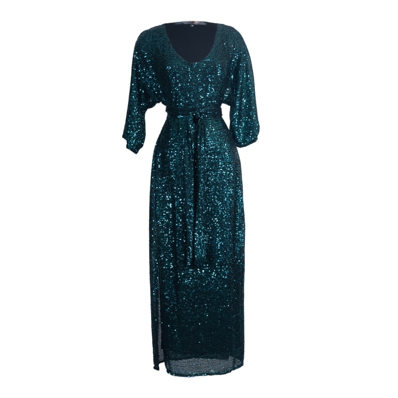 Thumbnail of Emerald Sequin Batwing Dress With Obi Belt image