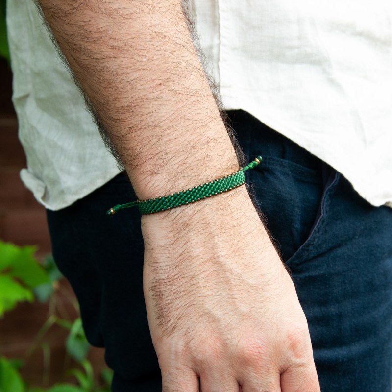 Thumbnail of Bronze & Green Rope Bracelet For Men - Green image
