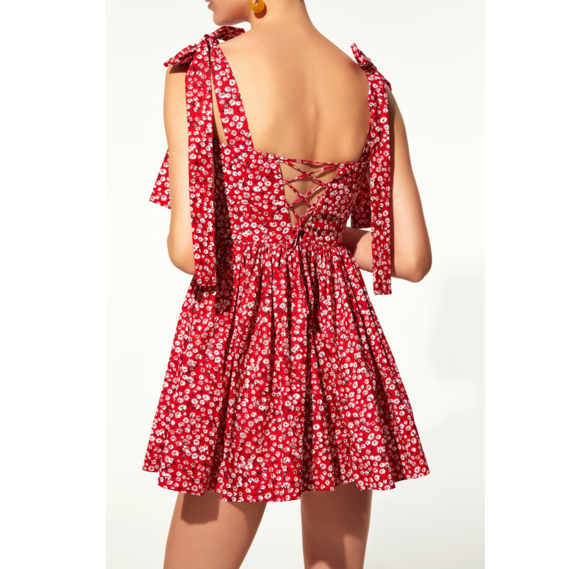 Thumbnail of Audree Floral Print Poplin Mini Dress In Candy Red image