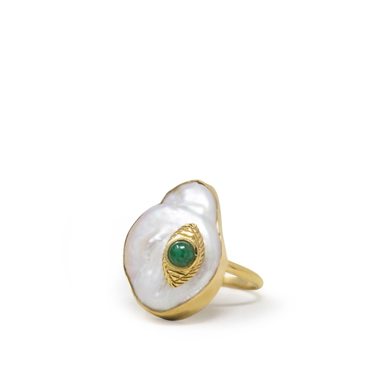 Thumbnail of The Eye Gold-Plated Emerald & Pearl Ring image